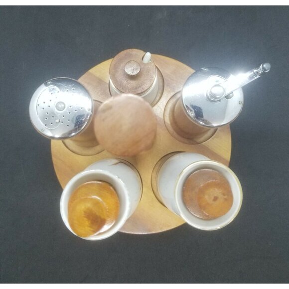 Woodpecker WoodWare Condiment Caddy Angel Fish Cruet Set Mid Century - Picture 6 of 12